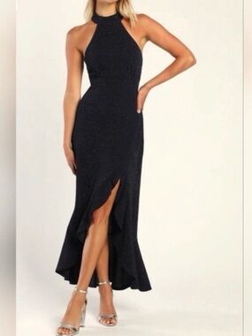 Elegant Navy Halter Dress